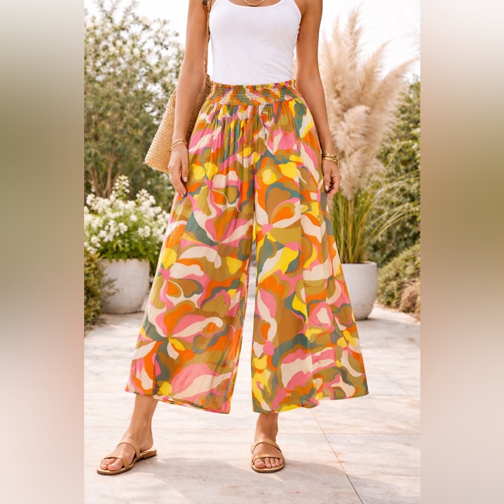 True Destinations Wide‎ Leg Tropical Print Pants